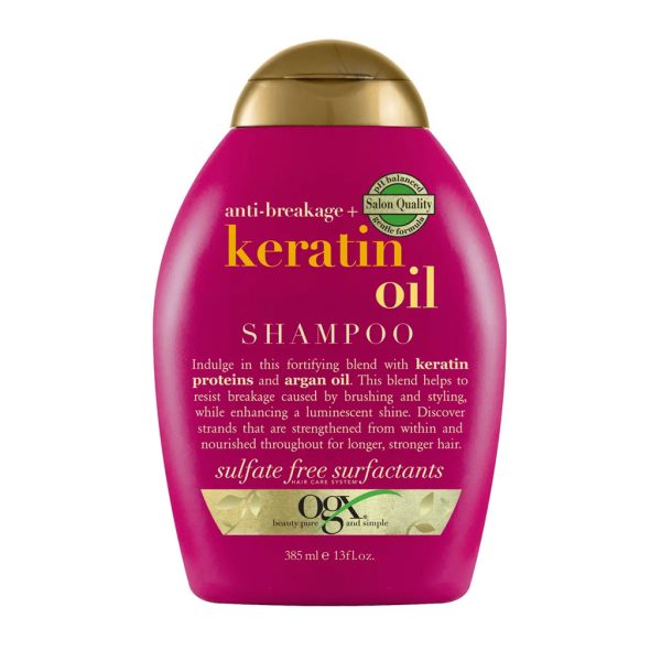 شامپو کراتین OGX تقویت کننده و براق کننده مو حجم 385 میلی لیتر