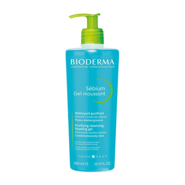 ژل شست و شو صورت بایودرما مناسب پوست چرب، مختلط و مستعد آکنه حجم 500 میل